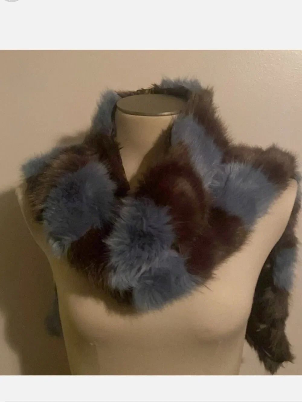 Banana Republic Blue and Brown Faux Fur Wrap Scarf